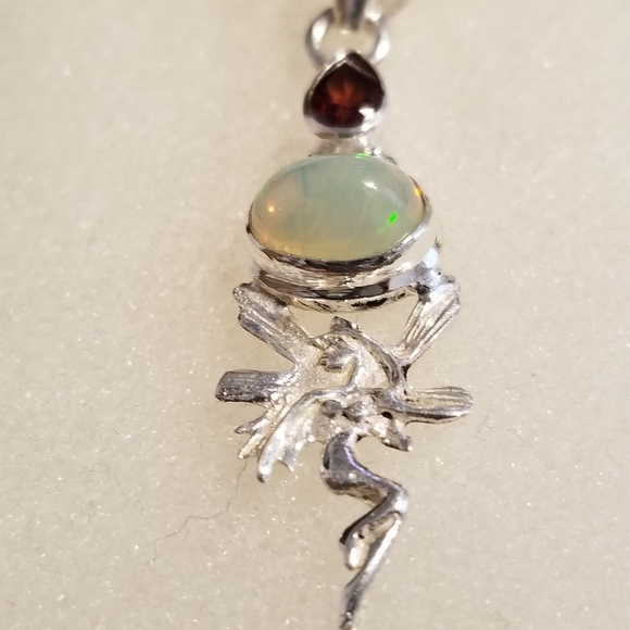 🌻BOGO 50%off Opal & Garnet Fairy Silver Pendant - Picture 2 of 6
